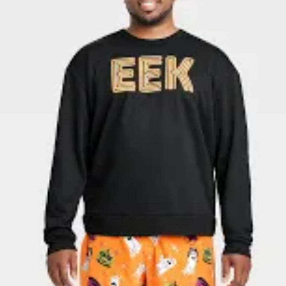 ❤️10/$10 New Halloween Black 'EEK' Men's Long Sleeve Top Glows In Dark